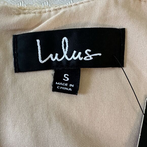 Lulu’s Start the Night Off Pink Cream Sequin Cowl Neck Bodycon Mini Dress S NWT - Picture 10 of 14